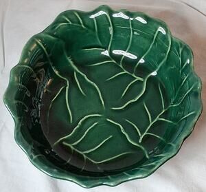 Vintage Haeger USA Ceramic Pottery Green Cabbage Leaf Bowl 7” #285B